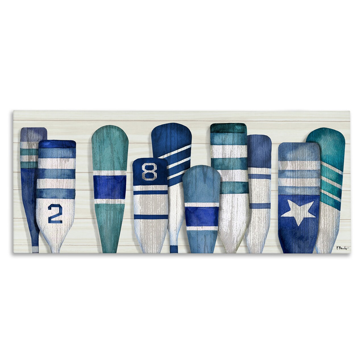 Stupell Industries Port Oars Nautical Blue Patterns Canvas Wall Art